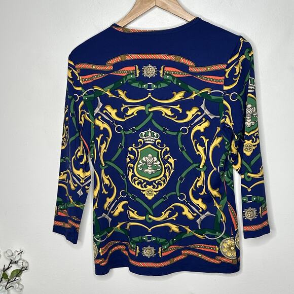 J. MCLAUGHLIN Catalina Cloth Navy Blue Horse Bridle Equestrian Top Sz L {M5} - Picture 3 of 5